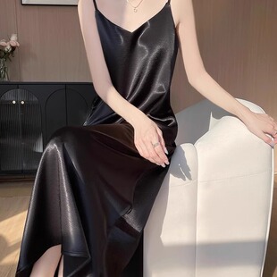 高端丝光感吊带连衣裙女显瘦醋酸缎面绸缎中长裙真丝背心气质优雅