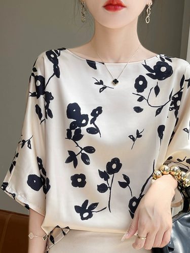 真丝五分袖水墨印花体恤