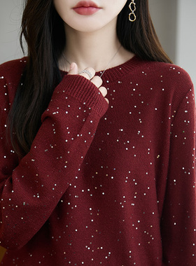 轻奢亮闪闪星空珠砂圆领气质上衣女2025秋冬时尚坎肩毛衣针织内搭
