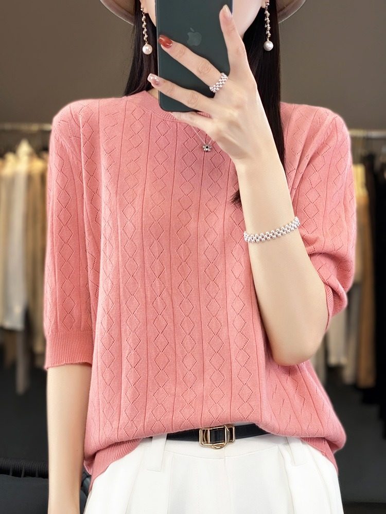 短袖T恤女宽松短款半袖针织衫