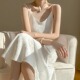 2025夏季 新款 真丝醋酸缎面V领白色连衣裙内搭吊带裙女士百搭裙子