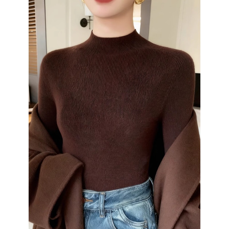 棕色修身洋气秋冬内搭针织衫