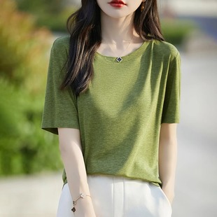宽松纯色半袖 薄款 上衣 t恤女夏季 凉感透气简约莱赛尔天丝针织短袖