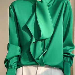 上衣 小众飘带设计长袖 春新款 25姆米弹力重乔夏重磅桑蚕丝真丝衬衫