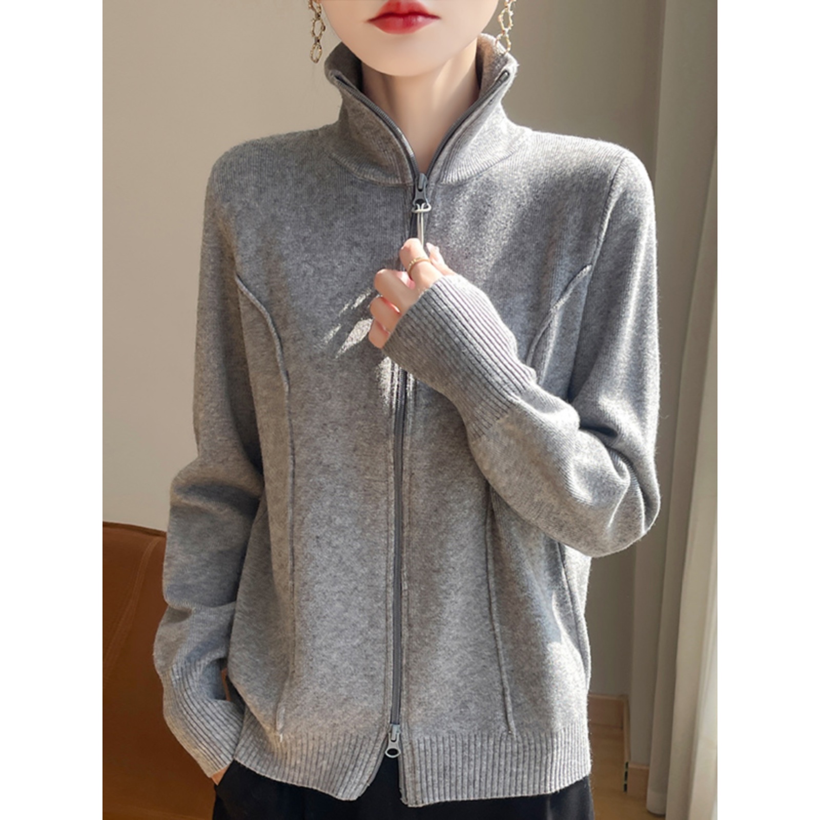 简约休闲纯色立领运动风霜