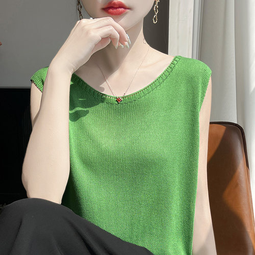 冰麻针织背心女无袖吊带上衣T恤