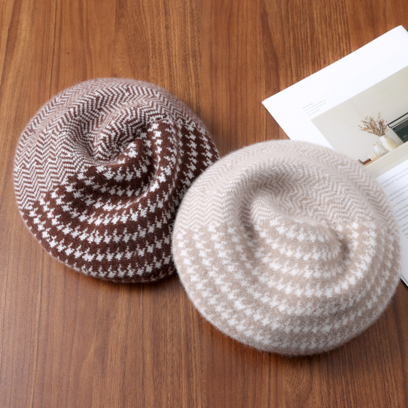 秋冬季纯羊毛帽子针织贝雷帽