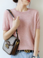 Spring and Autumn round-neck short-sleeved women's cashmere sweater, loose short base layer, half-sleeved knitted sweater, thin mid-sleeved cashmere sweater thumbnail 6