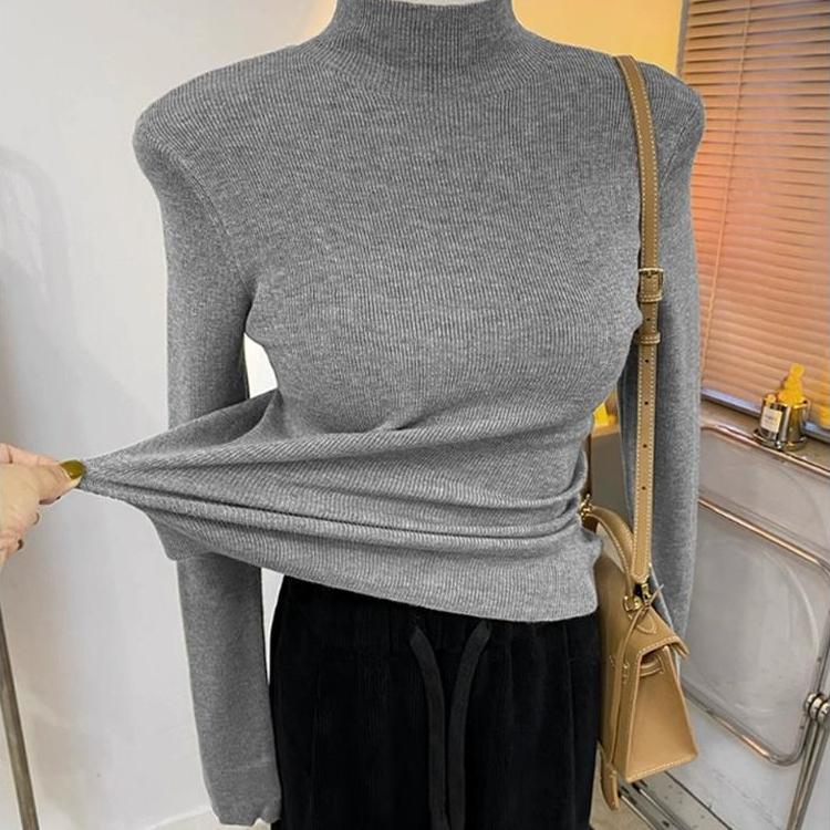 纯色内搭叠穿毛衣高级感中领上衣