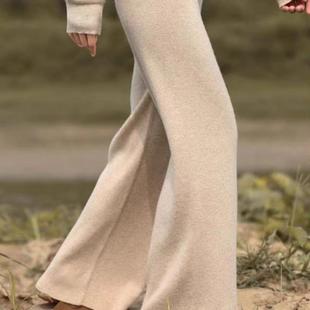女高腰加厚垂感羊绒直筒小个子羊绒拖地裤 秋冬新款 羊毛针织阔腿裤