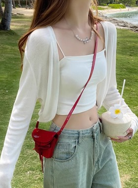 冰丝针织开衫外搭白色防晒衣女夏季薄款吊带裙坎肩罩衫空调衫外套
