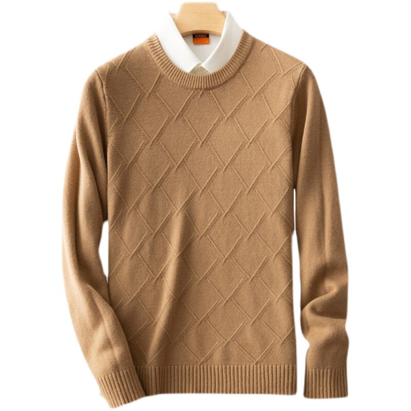 MENS AUTUMN AND WINTER NEW CASHMERE SWEATER SWEATER THICK SWEATER RETRO DIAMOND LOOSE OUTER SWEATER LARGE SIZE KNITTED