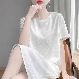 气质知性短袖连衣裙女2025新款夏季短款简约轻国风印花中长款裙子