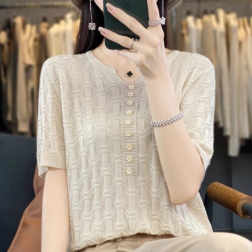 23夏季薄款竹节麻短袖女