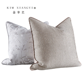 中古奶咖抱枕沙发客厅高端靠垫软装 腰枕 样本间银色提花靠包新中式