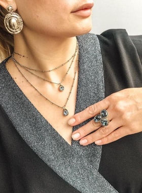 西班牙*unode50纯手工璀璨星辰蓝水晶三层镀银项链*折扣价