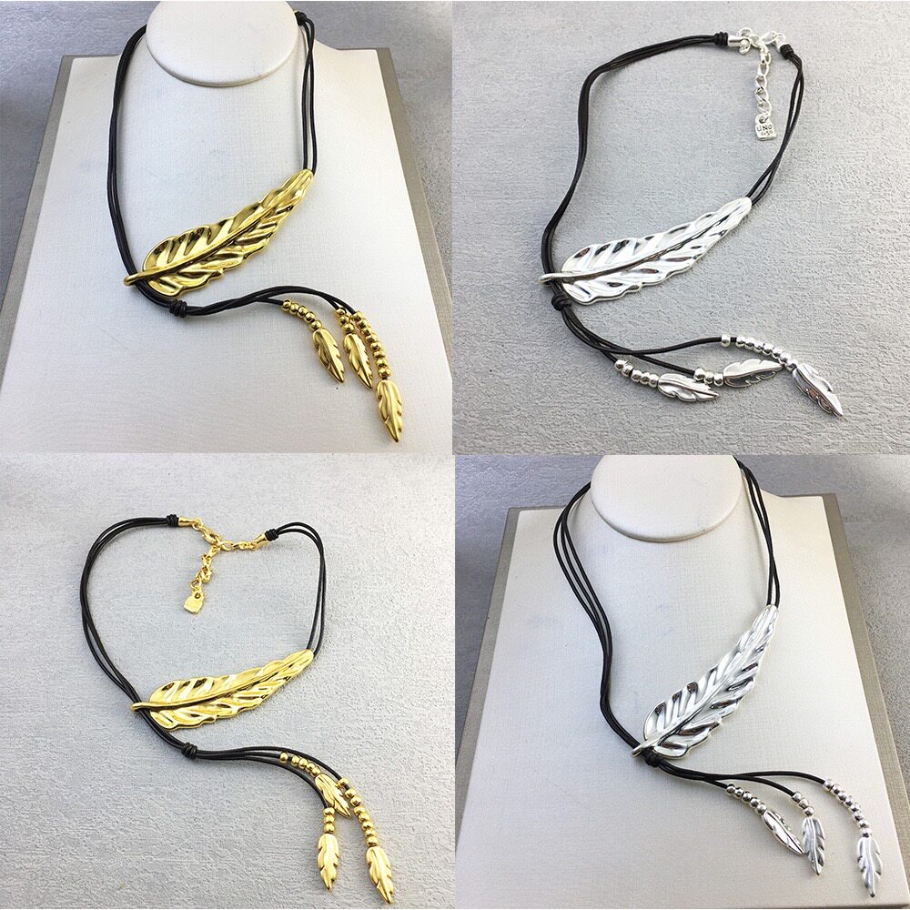 西班牙UNOde50欧美时尚潮流羽毛皮革项链女小众简约气质
