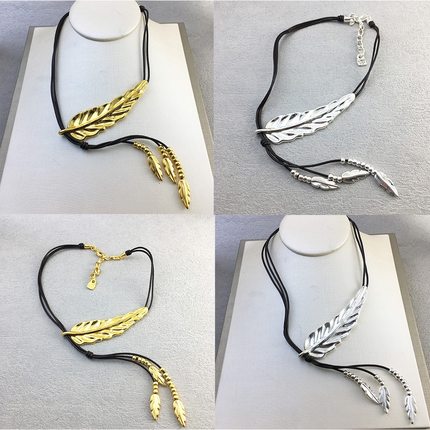 西班牙UNOde50欧美时尚潮流羽毛皮革项链女小众简约气质