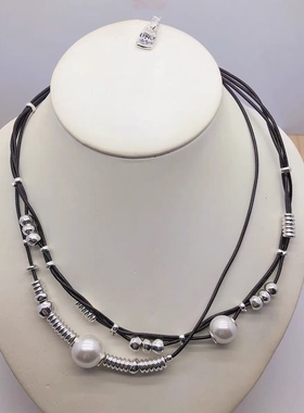 西班牙uno de 50个性潮牌纯手工珍珠皮绳项链饰品折扣特价