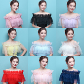 一字肩礼服薄款 结婚纱蕾丝遮肉大码 红色套头宴会 韩式 新娘披肩夏季