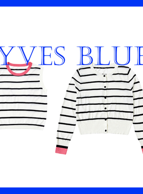 YVES BLUE背心开衫两件套条纹针织衫2026春