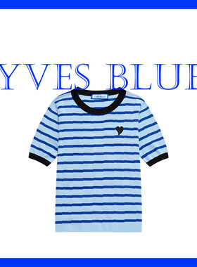 YVES BLUE 条纹短袖T恤桑蚕丝天丝通勤夏新品针织衫