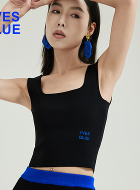 YVES BLUE 背心品牌logo运动时髦修身针织无痕吊带