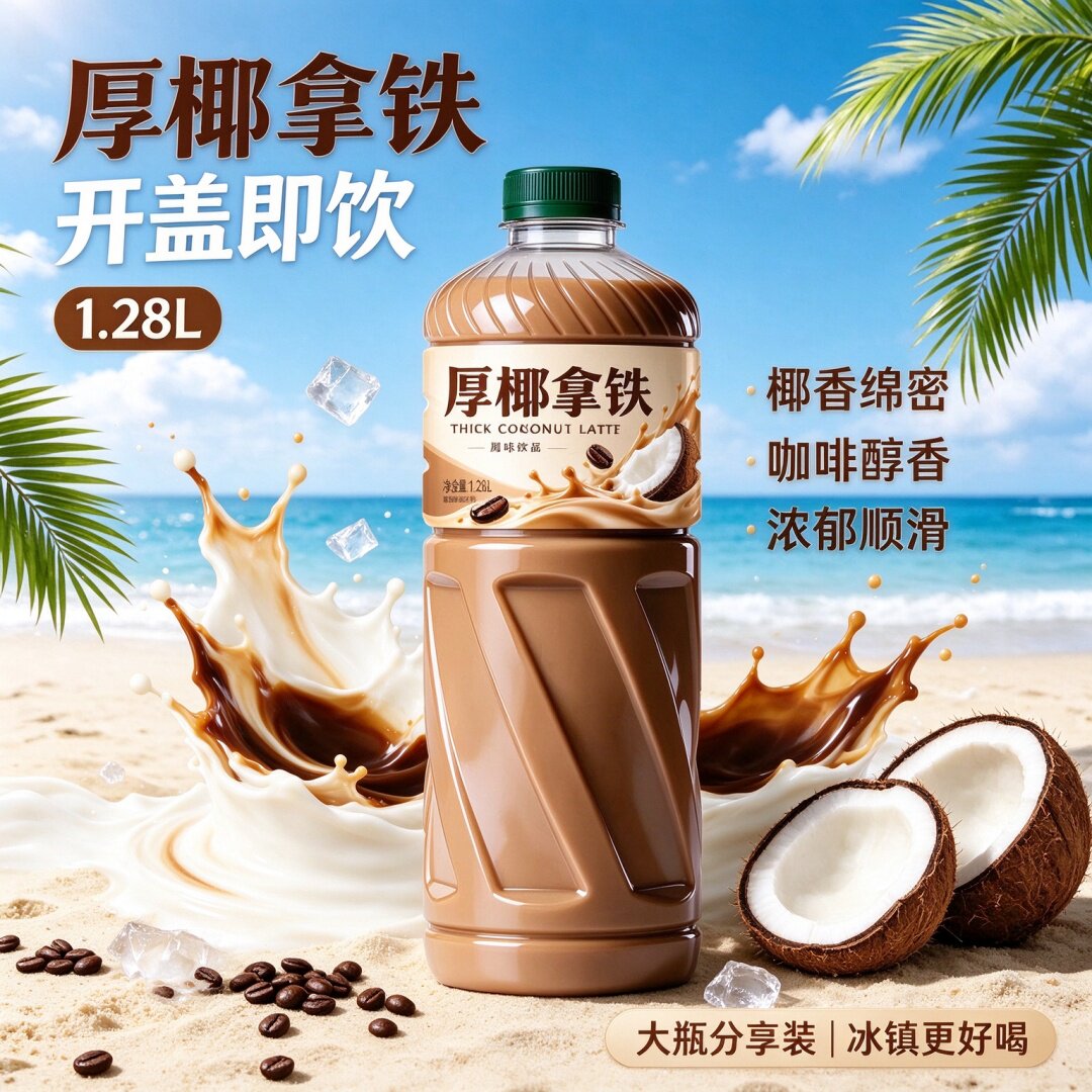 【早餐搭子】厚椰拿铁咖啡即饮1280ml大瓶畅享装椰香醇厚咖啡饮料