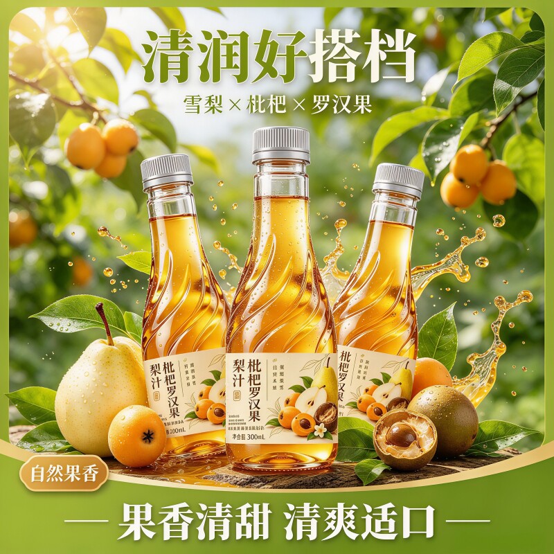 300ml木糖醇苹果醋味果味饮料 清爽解腻好喝不贵便携款