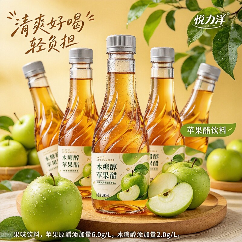 【厂家直发】木糖醇苹果醋300ml瓶装0脂解腻发酵果醋整箱批发饮品