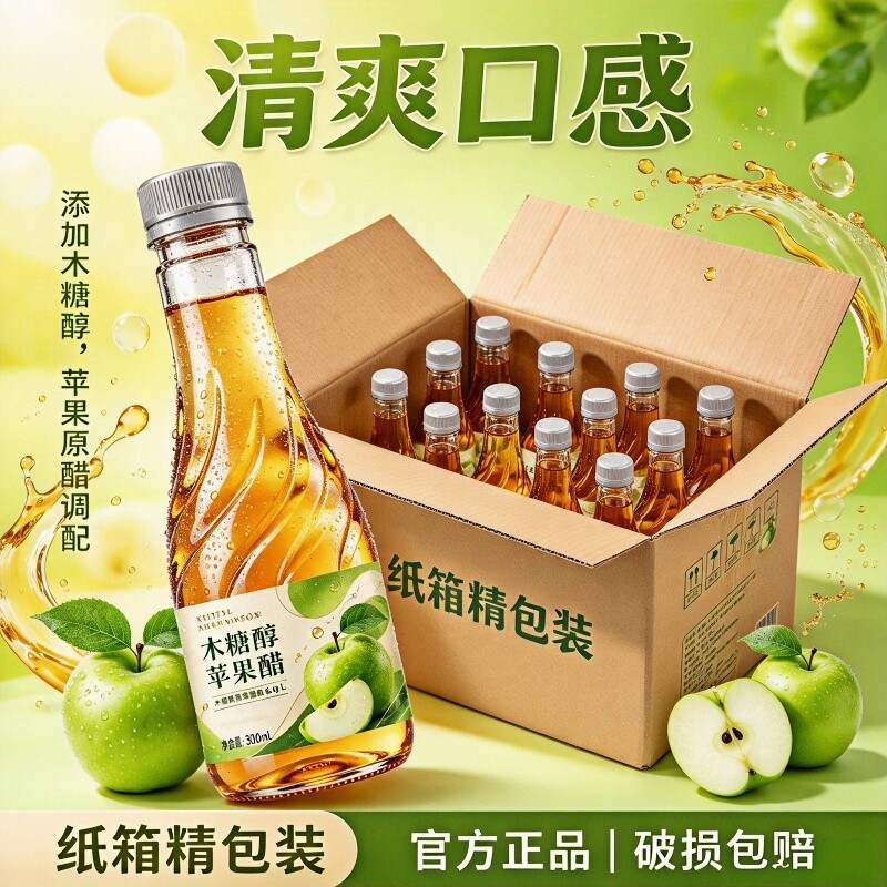 【新日期】木糖醇苹果醋饮料300ml*24/12/6瓶装整箱0脂饮品