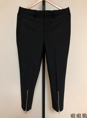 Neil Barrett 男士黑色条纹弹力羊毛修身拉链小脚九分裤 正品现货