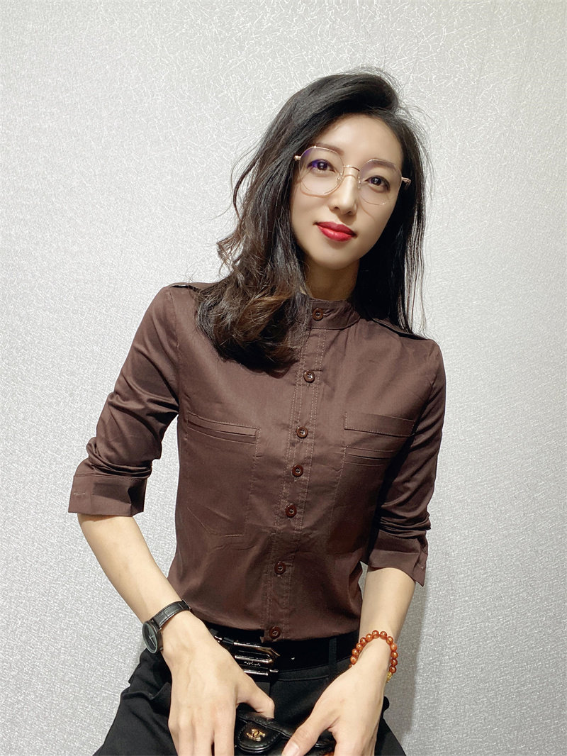 女士长袖上衣衬衫港味立领修身显瘦时尚气质百搭打底衬衣女装上衣