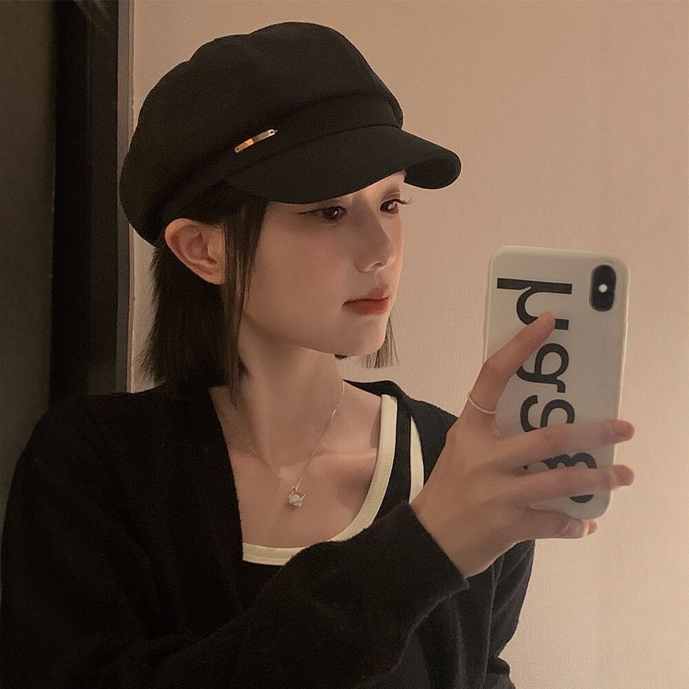 黑色八角报童帽显脸小