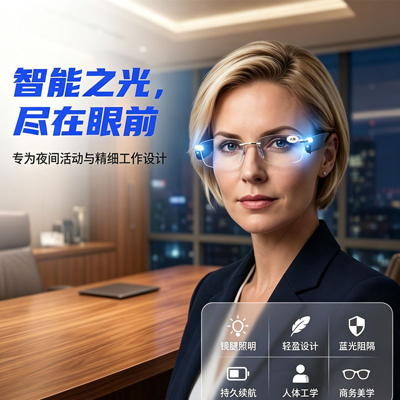 LED发光高清防蓝光阅读老花镜