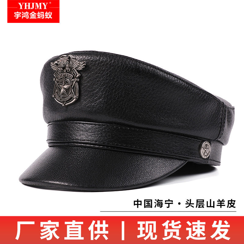 中老年德式哈雷做旧皮帽