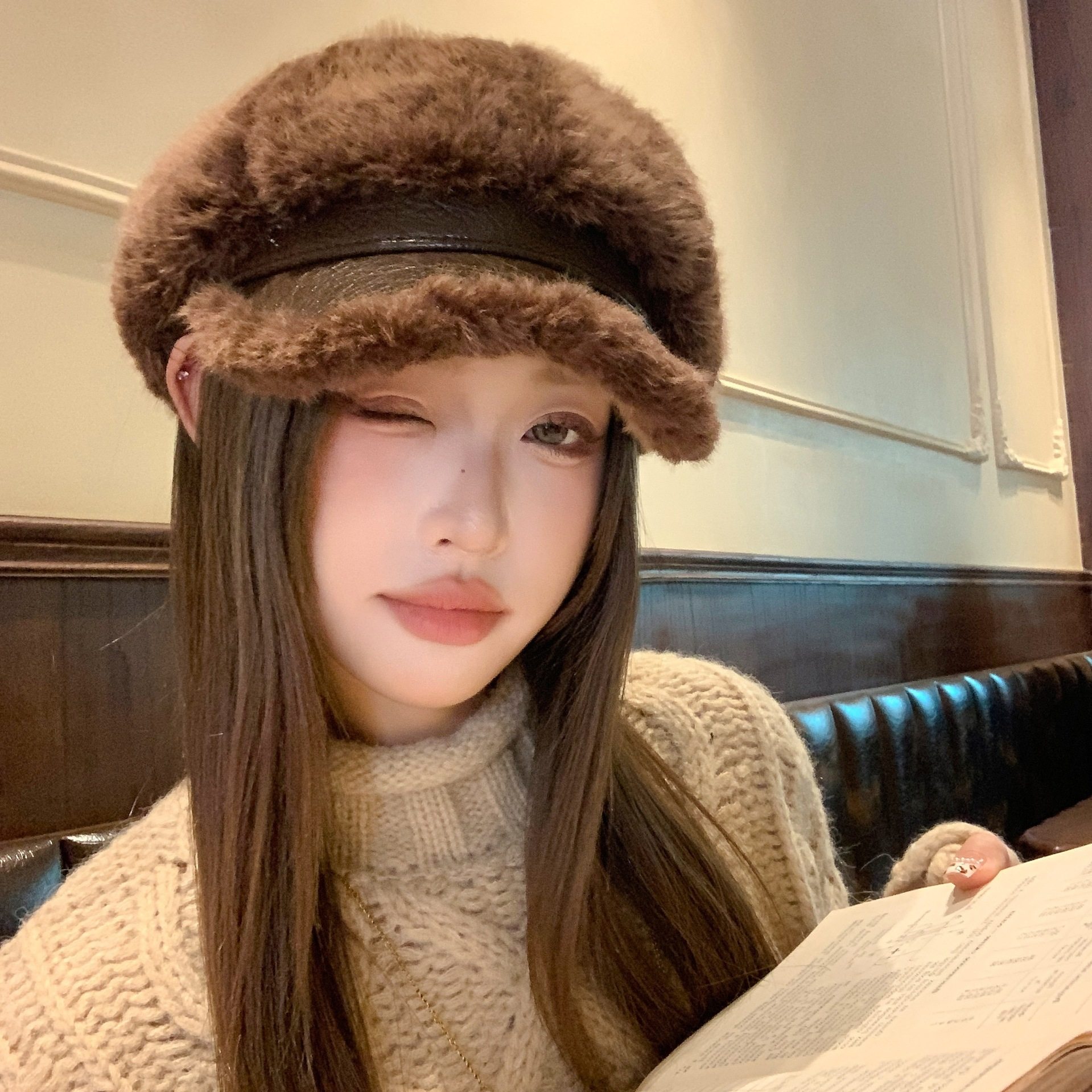 毛绒拼接贝雷帽女日系新款秋冬复古时尚甜美气质八角帽休闲报童帽,服饰配件/皮带/帽子/围巾,帽子,淘宝优惠券,粉丝福利购,淘宝优惠卷