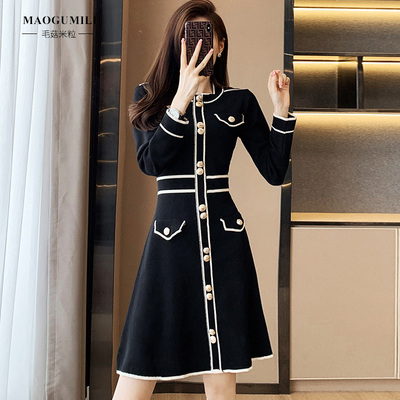 法式收腰显瘦针织连衣裙