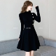 针织连衣裙女秋冬时尚 高级半高领收腰显瘦A字遮肚内搭打底小黑裙