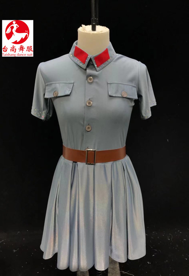 六一新款儿童小红军演出服装女童舞台连衣裙红星闪闪舞蹈弹力军装