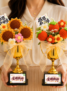 2026新款教师节礼物针织花束伴手礼摆件幼儿园学生送老师奖杯礼品