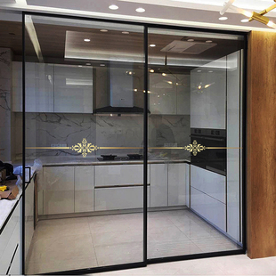 中式玻璃装饰贴透明厨房阳台客厅推拉门上的贴纸防撞腰线横条贴画