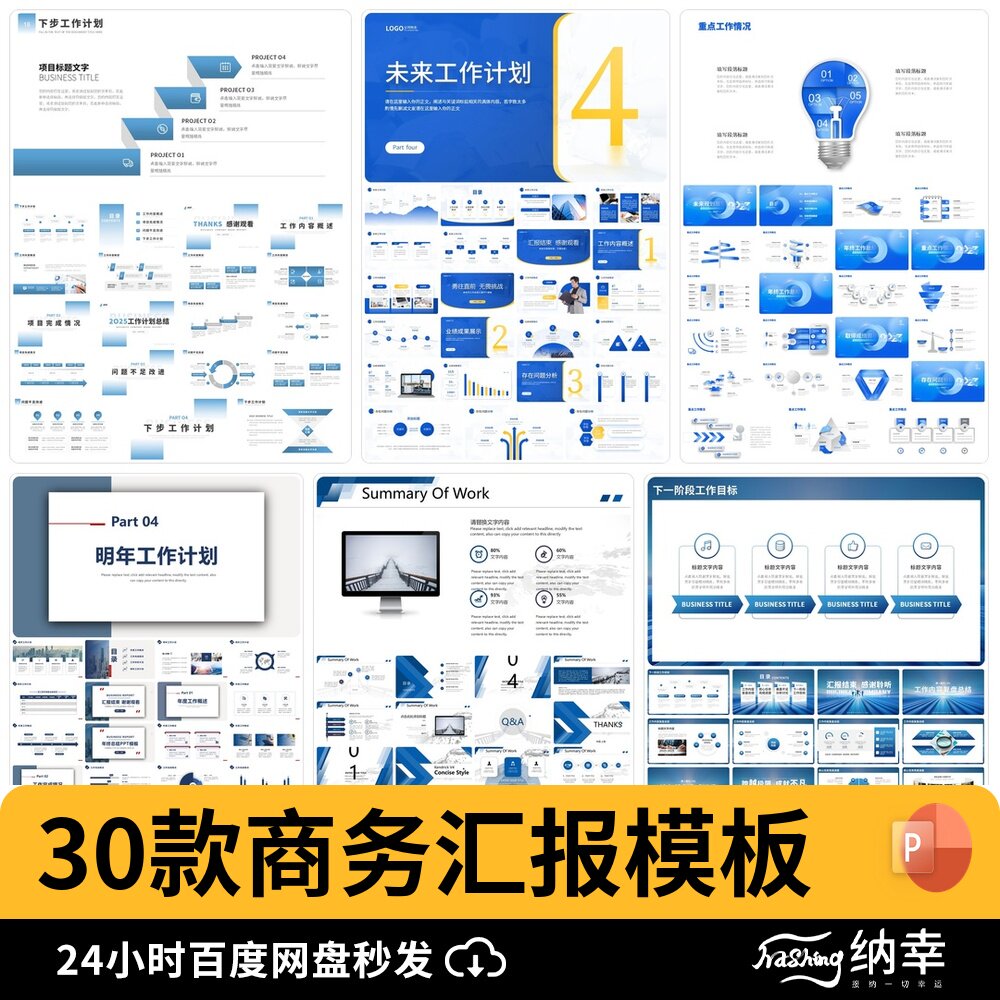 高级感蓝色商务励志风工作总结新年计划述职汇报通用动态ppt模板图片