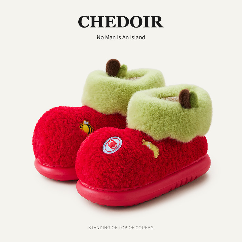 秋冬新款苹果乐园棉鞋情侣可爱卡通居家保暖EVA轻便时尚户外软底