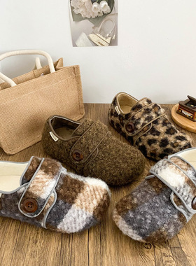 MIF5002 魔术贴毛毛鞋女2025新款小众冬季轻便平底豆豆棉鞋一脚蹬