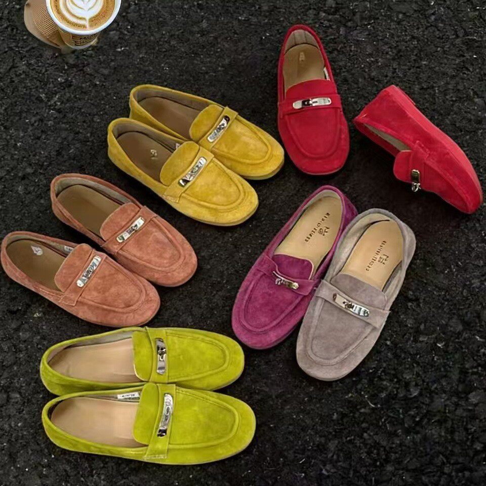 [真皮版]超软羊猄皮舒适软底豆豆鞋女平底2026春季新款乐福鞋单鞋