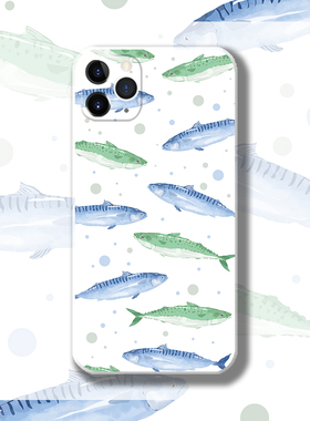 手绘趣味可爱个性小鱼适用于苹果13荣60P50荣耀60三星S21手机壳