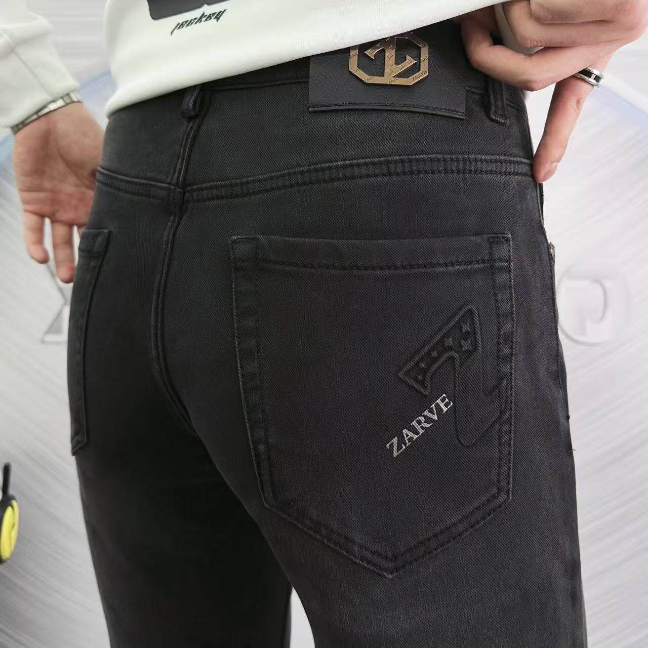 秋冬新款黑灰高端潮牌黑色牛仔裤男韩版修身小脚长裤欧洲弹力百搭