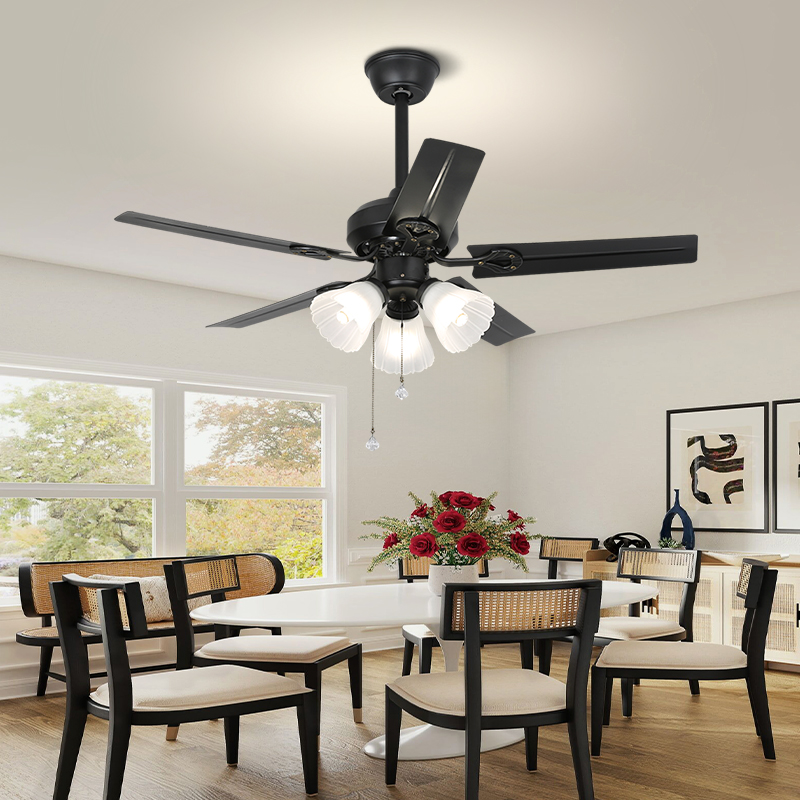 宸居新款客厅中古风扇灯中式复古餐厅电风扇吊灯一体美式吊扇灯