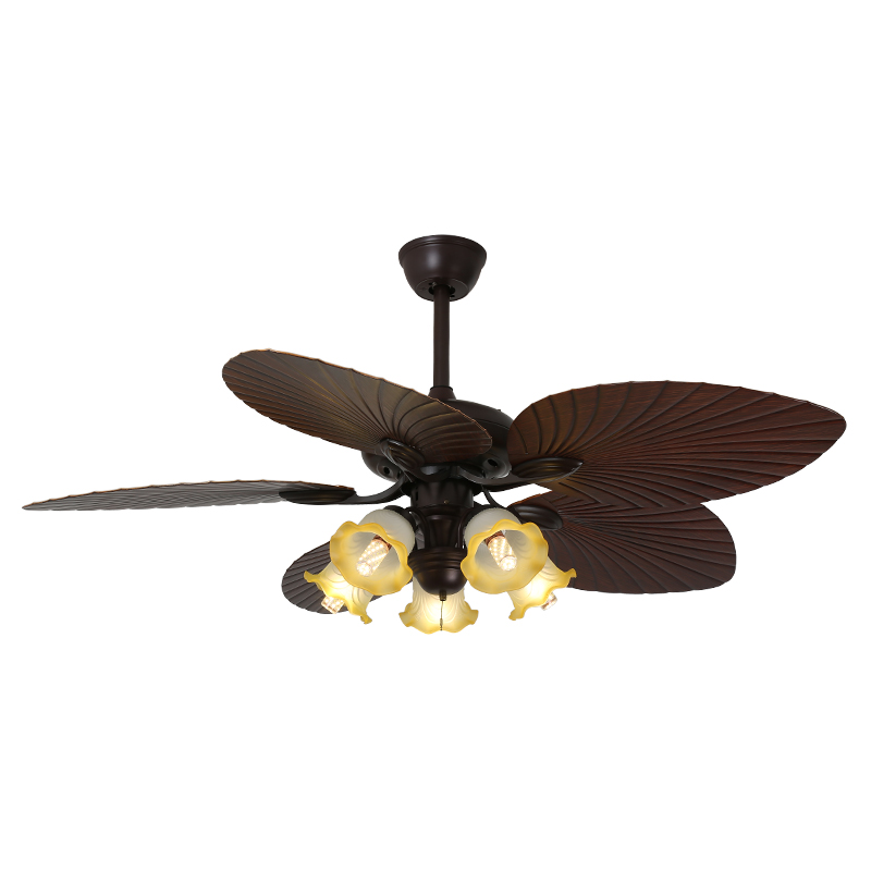 宸居中式复古餐厅吊扇灯芭蕉叶东南亚客厅家用电扇吊灯卧室吊扇灯